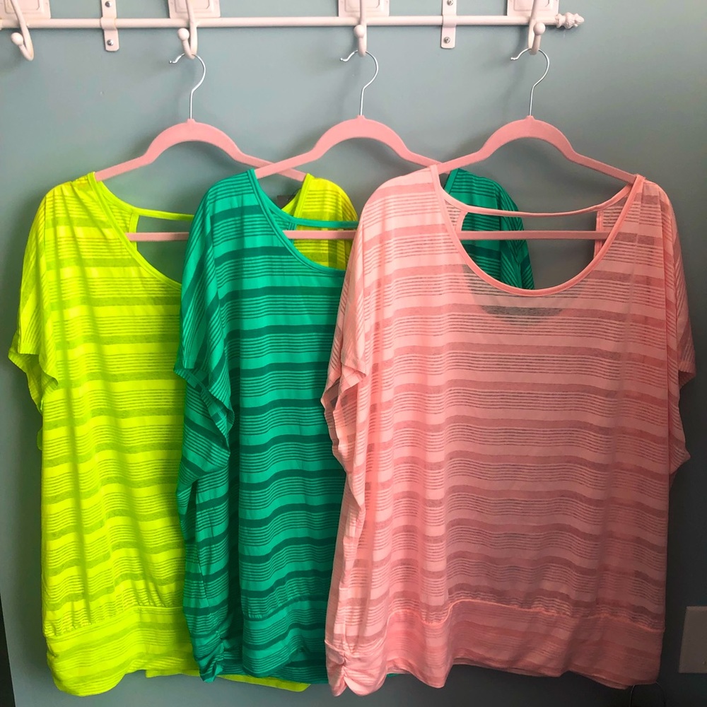 Lane Bryant Sheer Tops. Lime, Green and Pink